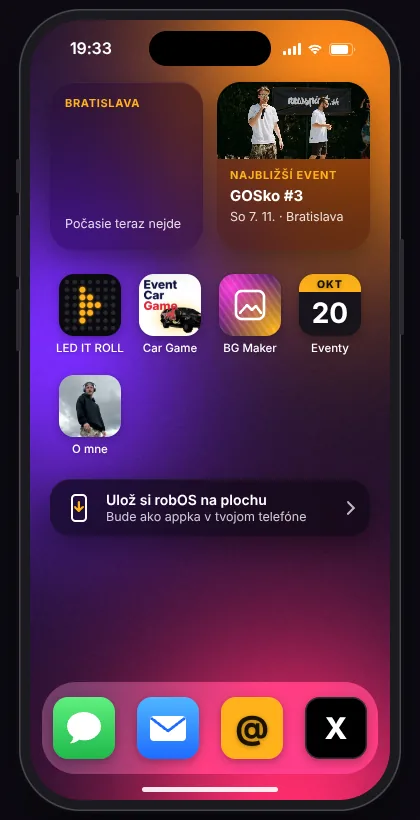 robOS: domovská obrazovka telefónu s novou appkou Car Game