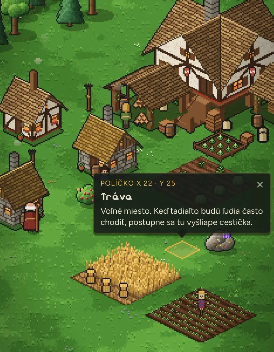 Hra Usage of Empires: popis políčka trávy, kde sa časom vyšliape cestička