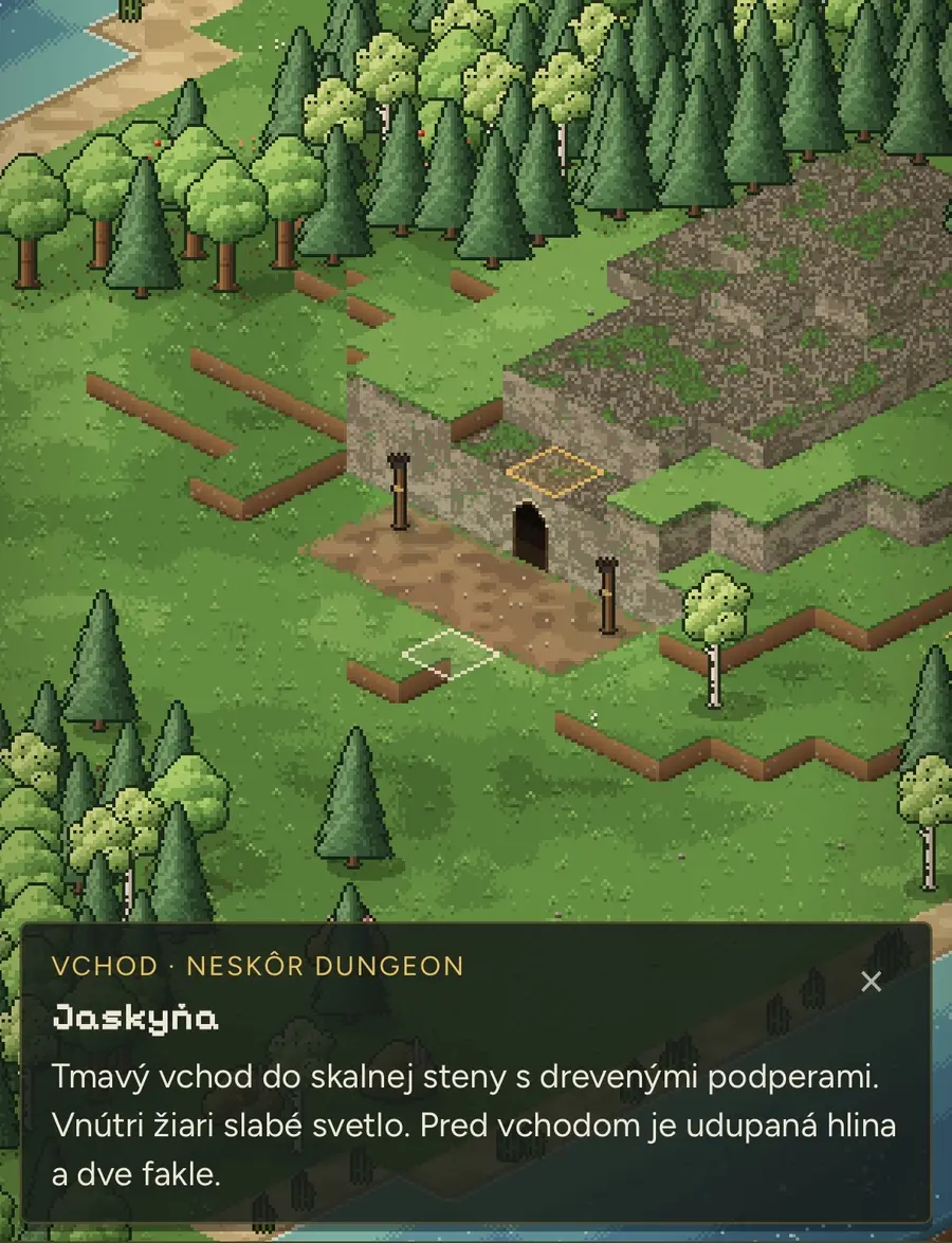 Hra Usage of Empires: vchod do jaskyne v skalnej stene s dvoma faklami